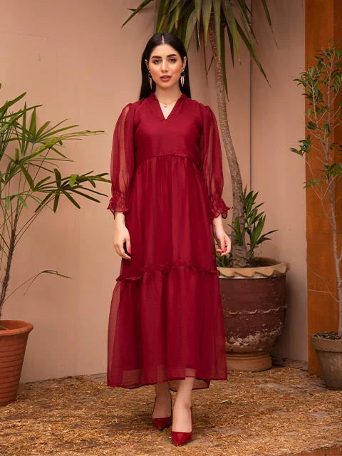 Ruby Elegance Flowy Maxi Dress – Premium Soft Fabric