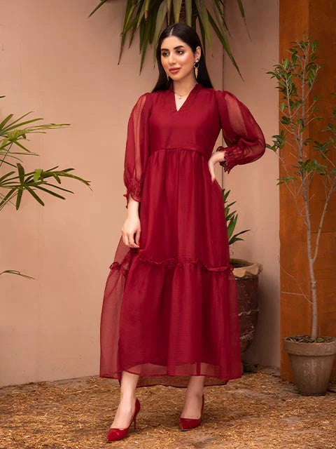 Ruby Elegance Flowy Maxi Dress – Premium Soft Fabric